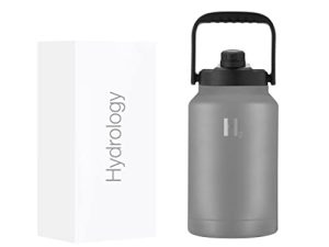 H2 HYDROLOGY Growler Water Bottle With Handle Lid | Double Wall Vacuum Insulated One Gallon Growler | Hot and Cold Leak Proof Sweat Free | Sports