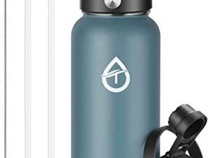 TAKETAU 32oz Insulated Sports Water Bottle with Straw & Spout Lids
