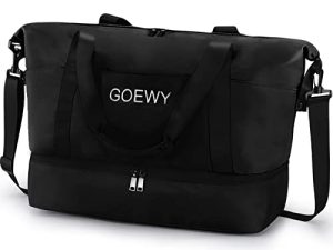 Travel Duffle Bags Large Capacity Weekender Bags with Shoe Compartment Waterproof Fashion Tote Bags for Women Sports Gym Lightweight Portable Weekend Overnight Luggage Workout Carry on Duffle(Black)