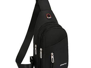 Yerchic Small Sling Bag for Men Crossbody One Strap Casual Daypack Bag with Earphone Hole for Travel Outdoor Sports (Black)