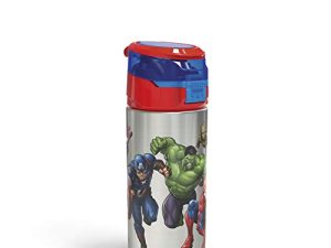 Zak Designs Marvel Comics Durable Single Wall Stainless Steel Water Bottle with Push-Button Flip Lid Leak-Proof Design is Perfect for Outdoor Sports (19.5oz
