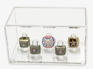 5 Ring Championship Ring Display Case | Ring Boxes for Multiple Rings | Baseball Ring Display Box | Softball Ring Holder Box | Football Ring Case Box | Sport Ring Display Box | Cheer leading Ring Storage Box
