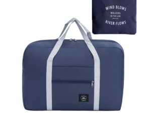 Foldable Travel Bag Luggage Storage for Sports Gym Water Resistant Nylon Canvas Duffel for Men or Women (Navy blue)