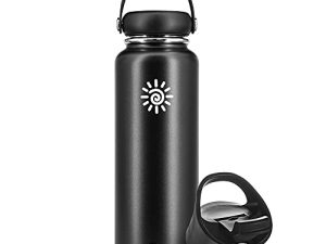 DIONE Water Bottle 40 oz. Flask Double Wall Stainless Steel & Vacuum Insulated (Black) Sport Hydro Container for Home