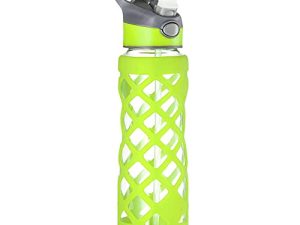 Swig Savvy Sports Leakproof Wide Mouth Glass Water Bottle with Straw and Silicone Sleeve