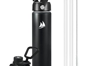 Waipfaru 24Oz Water Bottle - Stainless Water Bottle with 2 Lids & 2 Straws