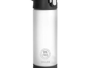 DILLER Water Bottle with Straw - 25 Oz US Tritan BPA Free Sport Water Bottle with Flip-Flop Lid (white)
