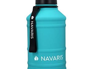 Navaris Stainless Steel Water Bottle - Single-Walled 75oz (2.2L) Big Metal Drinking Bottle for Sports