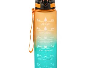 sharpro 32 oz Leakproof BPA Free Drinking Sports Water Bottle with Motivational Time Marker & Straw to Enough Water Drinking For The Day Fitness and Outdoor Enthusiasts (A6.Yellow/Blue Gradient)