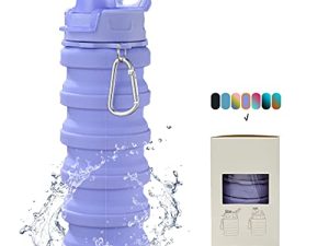 Collapsible Water Bottles - Water Cup 16oz BPA Free Silicone Foldable Water Bottles Kids - Hiking Travel Water Bottle Collapsible Cup Portable Leak Proof Sports Kids Water Bottle with Carabiner-Purple
