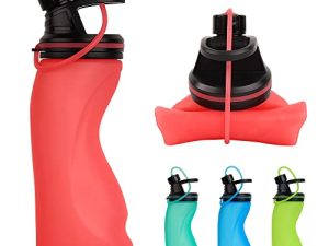 E-Senior Collapsible Water Bottle BPA Free - Foldable Water Bottle for Travel Sports Bottles with Triple Leak Proof Lightweight 17oz (Upgraded Fire Red)