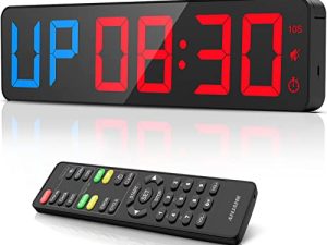 Gym Timer 15" Large LED Display Wall Clock | Interval Workout | Count Down & Up | Stopwatch | Adjustable Buzzer Volume | Upgraded Remote | Digital Timer for Fitness Home Garage Gym and Outdoor Sport