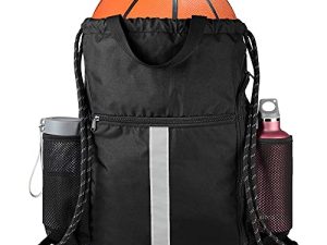 BeeGreen Drawstring Backpack Sports Gym Bag With Shoe Compartment and Two Water Bottle Holder