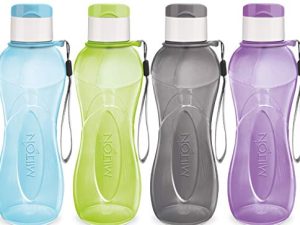 MILTON Sports Water Bottle Kids Reusable Leakproof 25 Oz 4-pack Plastic Wide Mouth Large Big Drink Bottle BPA & Leak Free With Handle Strap Carrier For Cycling Camping Hiking Gym Yoga