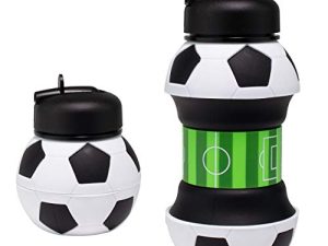 Maccabi Art Clip-On Collapsible BPA-Free Silicone Soccer Ball Water Bottle for Kids