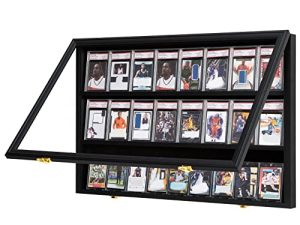 Grintus Baseball Card Display Case 24 Graded Sport Card Display Case Wall Mount with Clear View and UV Protection Acrylic Door for Baseball Football Basketball Hockey Trading Card Collection