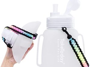 TakeToday Motivational Collapsible Water Bottle with Straw and Paracord Handle 1.2L 40 OZ Reusable Silicone Sports Water Jug with Time Marker Leakproof Large Water Bottles for Yoga Outdoors