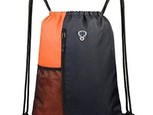 Drawstring Backpack Sports Gym Bag for Women Men Children Large Size with Zipper and Water Bottle Mesh Pockets