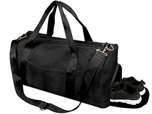 Sports Gym Bag Travel Duffel Bag Waterproof Weekender Overnight Tote Carry On Bag with Wet Pocket & Shoes Compartment for Men Women Lightweight Adjustable Strap (Black)
