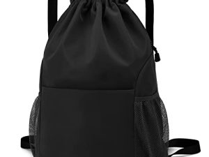 Bealuffe Nylon Sackpack Drawstring Gym Backpack Sports Cinch Sack Gym Sack Workout Backpack Beach Bag for Men Women (Black)