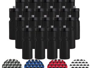 Sports Squeeze Water Bottle Bulk Pack - 24 Bottles - 22 oz. BPA Free Easy Open Push/Pull Cap - Made in USA (Black)