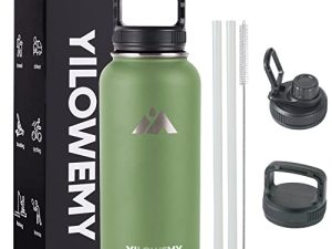 32 oz Vacuum Insulated Water Bottle With Straw 3 Lids