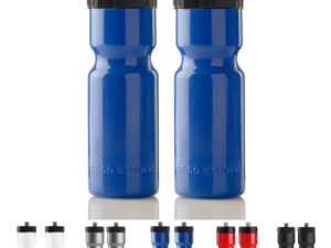 50 Strong Sports Squeeze Water Bottle 2 Pack – 22 oz. BPA Free Easy Open Push/Pull Cap – USA Made (Blue/Black)