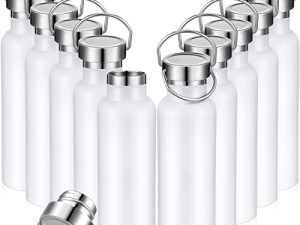 Mimorou 10 Pack Stainless Steel Sport Water Bottle 20 oz Double Wall Insulated Reusable Thermoses Flask Vacuum Metal with Handle and Leakproof Lid for Cyclists Runners Hiker (White)