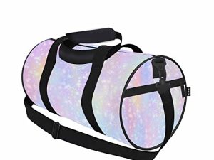 AOYEGO Pink Glitter Sports Duffle Bag Bright Pastel Sparkling Star Dust Defocused Men Women Weekender Bag For Traveling Tote Gym Bag Shoulder Overnight Bag