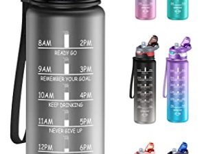32oz Water Bottle with Time Marker & Straw