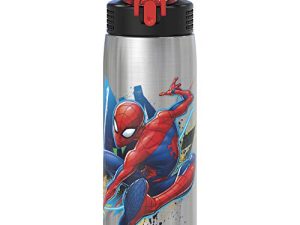 Zak Designs 27oz Marvel 18/8 Single Wall Stainless Steel Water Bottle with Flip-up Straw Spout and Locking Spout Cover