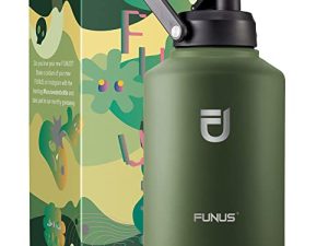FUNUS 128oz/Gallon Insulated Water Bottle，Dishwasher Safe Stainless Steel Water Bottle， features a LEAK-PROOF spout lid with a large EASY-TO-CARRY HANDLE，BPA Free Leak Proof Water Jug for Sports