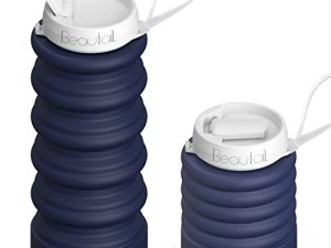 BEAUTAIL Collapsible Water Bottle Reusable Leakproof Silicone Foldable Portable Water Bottles 20oz BPA Free for Travel Gym Camping Hiking Cycling Yoga Sports Outdoor