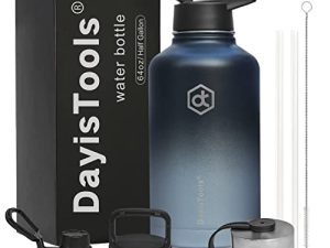 DayisTools 64 oz Insulated Water Bottle with Straw & 4 Lids