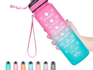 Hyeta 32 oz Water Bottles with Times to Drink and Straw