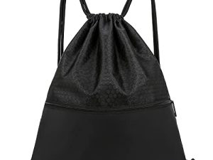 VIPOKO Drawstring Backpack Water Resistant String Basketball volleyball Bag Sack Sports Gym Sackpack with Side Pocket for Men Women black