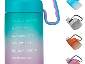 EAILGORL Water Bottles with Motivational Time Marker & Straw Leakproof BPA Free Reusble Flip Top Water Bottle for Sports and Fitness Enthusiasts (A4-Green/Purple Gradient)