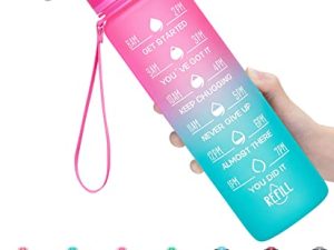 MEITAGIE 32oz Leakproof Motivational Sports Water Bottle with Straw & Time Marker