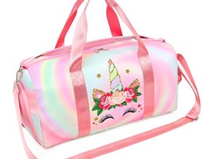 Duffle Bag Teen Girls Kids Cute Unicorn Gym Bag with Shoe Compartment and Wet Separation Sports Overnight Carry On Bag Travel Bag with Sorting Bag (Candy Pink)