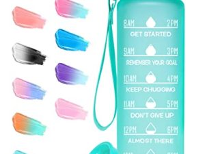 Elvira 32oz Motivational Fitness Sports Water Bottle with Time Marker & Removable Strainer