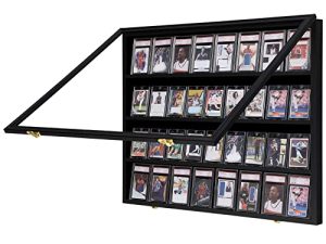 VERANI Baseball Card Display Case - 36 Graded Sports Card Display Frame - Holds Sport Cards with UV Protection Clear View Lockable Wall Cabinet for Football Basketball Hockey Trading Card Large Black