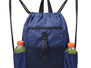 BeeGreen Navy Gym Bag For Women Drawstring Backpack 15.75"L x 19.5"H with Inner Pocket for Boys Girls