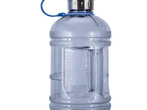 Geo Sports Bottles 1/2 Gallon (64 oz) BPA Free Reusable Leakproof Wide Mouth Sports Water Jug Bottle with Handle and 48mm Stainless Steel Cap (Natural Blue)