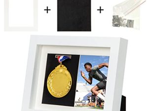 IHEIPYE Solid Wood Medal Display Shadow Box Picture Frame - 3 Medals Display Case - 3 in 1 Multifunctional Sport Medal Display Frame Perfect for Marathon Runner