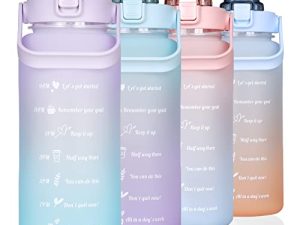 Large Half Gallon 64 OZ Motivational Water Bottle with Straw Time Marker BPA Free for Sport and Fitness Purple Green