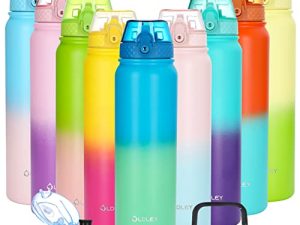 Stainless Steel Water Bottles 32 oz Insulated Water Bottle with Straw/Strap/Handle 3 Lids for Sip Chug Spout
