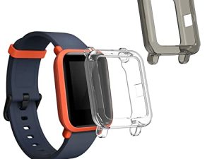 kwmobile 2-Pack Fitness Tracker Frame Compatible with Huami Amazfit Bip S/Bip S Lite - Case Sport Tracker TPU Silicone Cover - Transparent/Black/Transparent