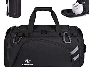ESTARER Gym Bag Sports Duffel Bags for Men 55L with Shoe Compartment & Wet Pocket Large Fitness Workout Travel 4-in-1 Backpack - Black