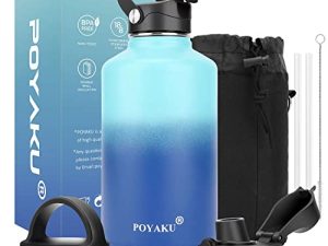 Water Bottle Insulated 64 oz- Straw lid and Auto Spout lid