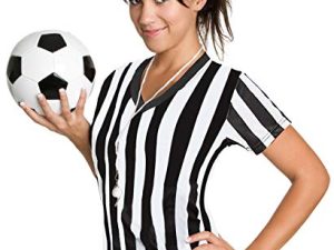 ChinFun Women's Official Black & White Stripe Referee Shirt Zipper Collar Classic Umpire Jersey Short Sleeve Ref Jersey